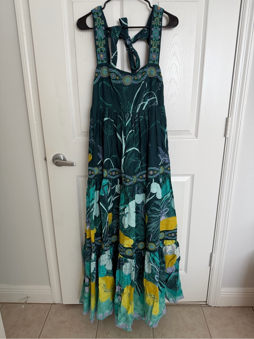 Anthropologie Teal Green Floral Tiered Maxi Dress - Picture 5 of 7